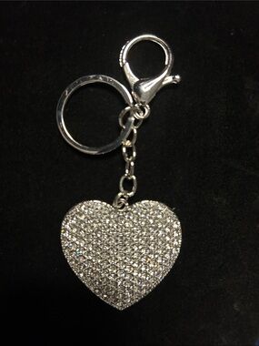 Bling Heart Keychain/Bag Charm- Silver tone Sparkle